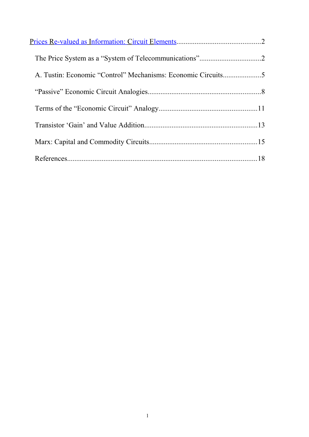 Prices Revalued As Information: Circuit Elements