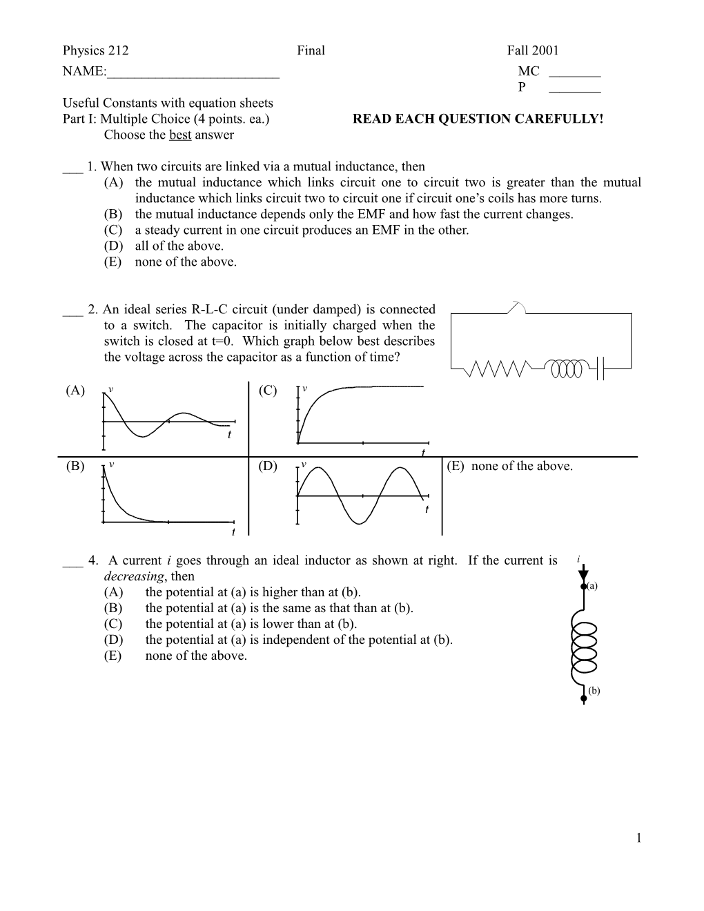 Useful Constants with Equation Sheets