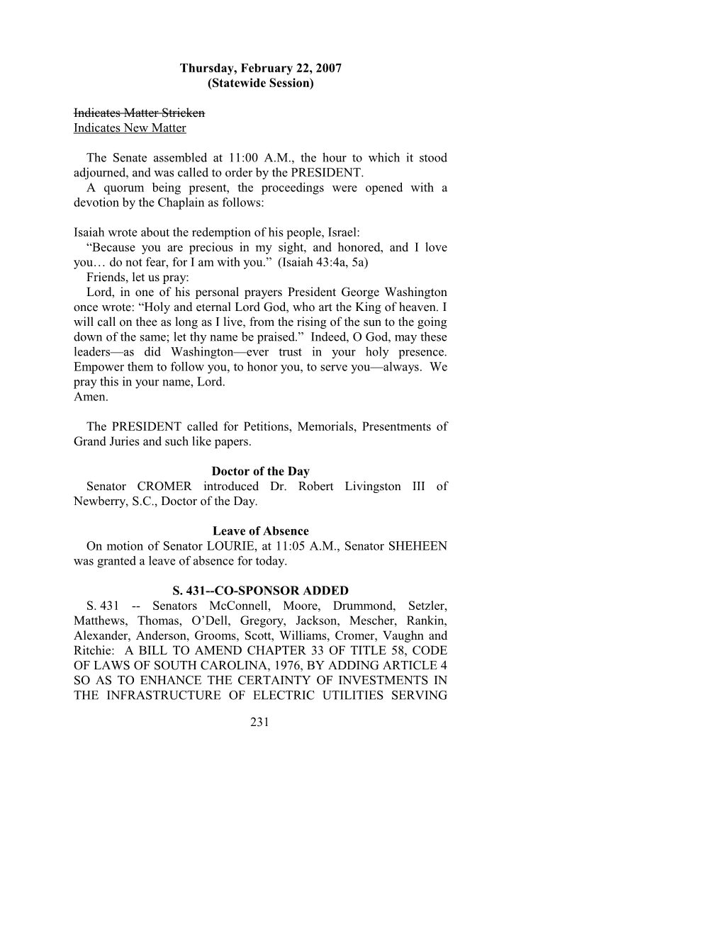 Senate Journal for Feb. 22, 2007 - South Carolina Legislature Online