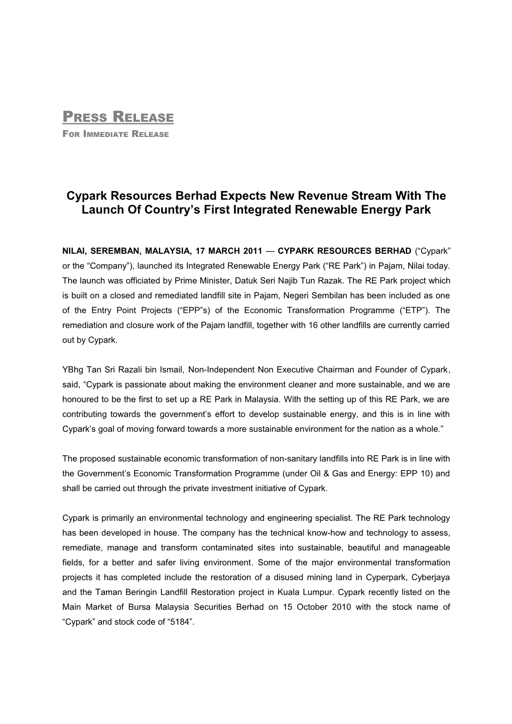 11-Mar08-Cypark-RE Park Launch-Press Release-Draft1