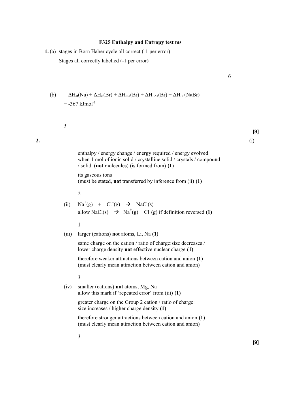 F325 Enthalpy and Entropy Test Ms