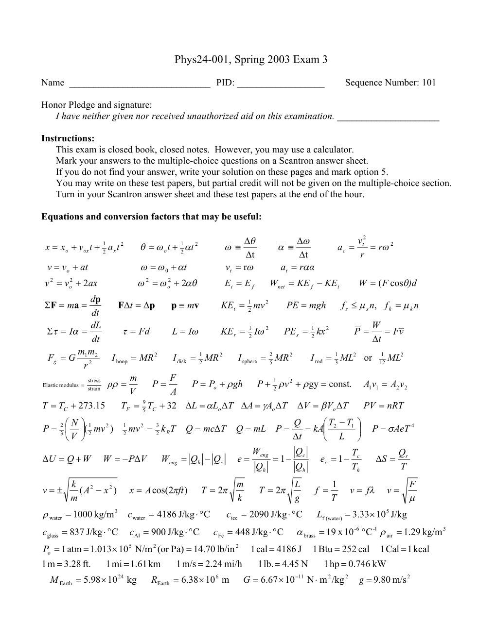 Phys24-001, Spring 2003 Exam 3