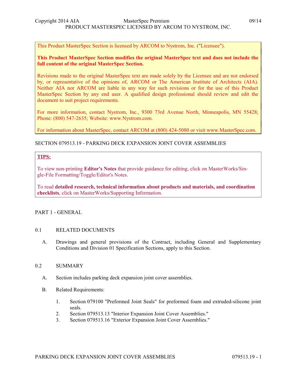 Section 079513.19 - Parking Deck Expansion Joint Cover Assemblies