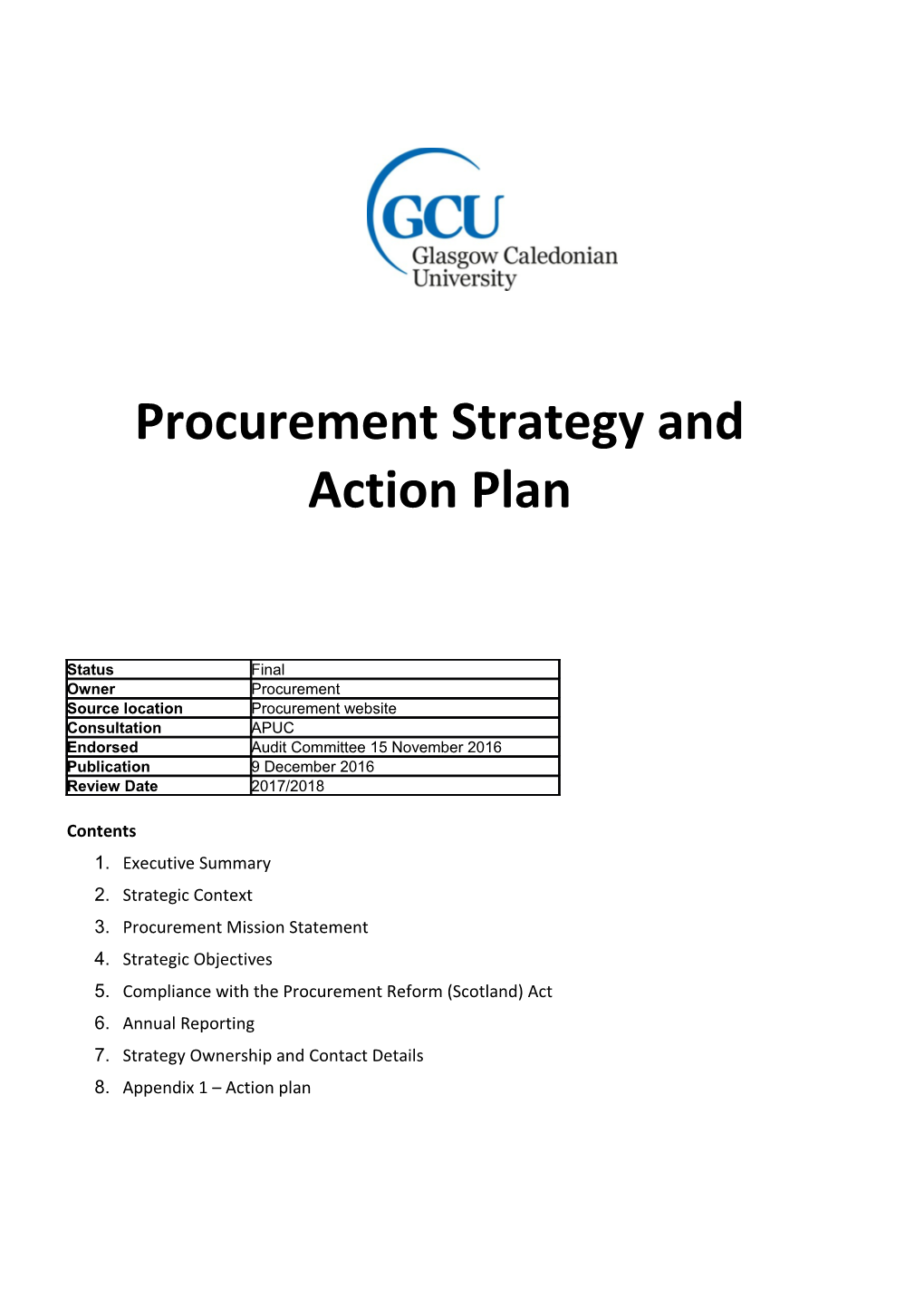 Procurement Strategy and Action Plan