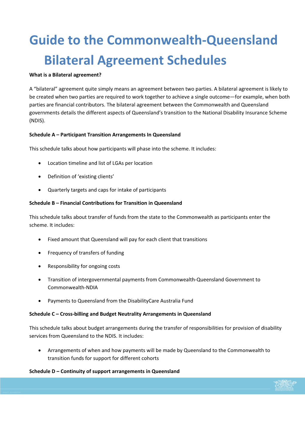 Guide to the Commonwealth Queensland Bilateral Agreement Schedules