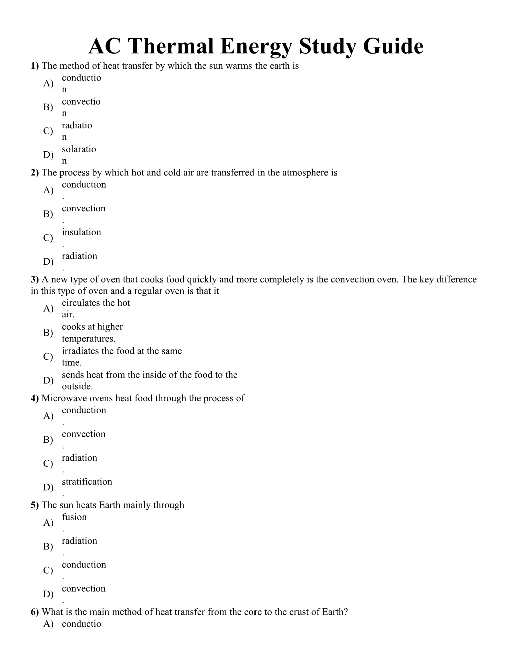 AC Thermal Energy Study Guide