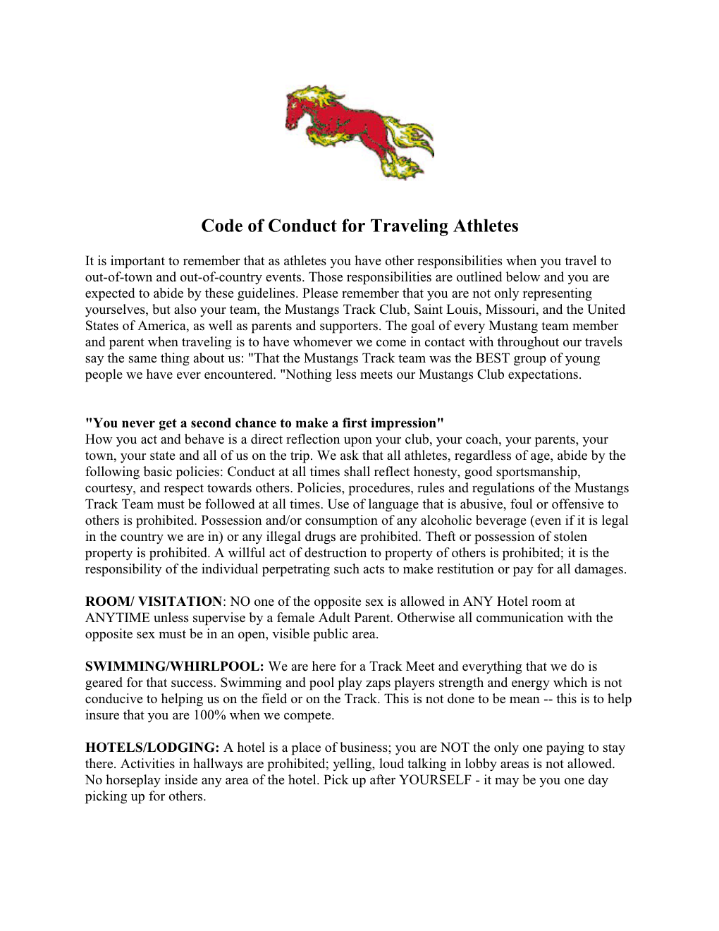 Code of Conduct for Traveling Athletes