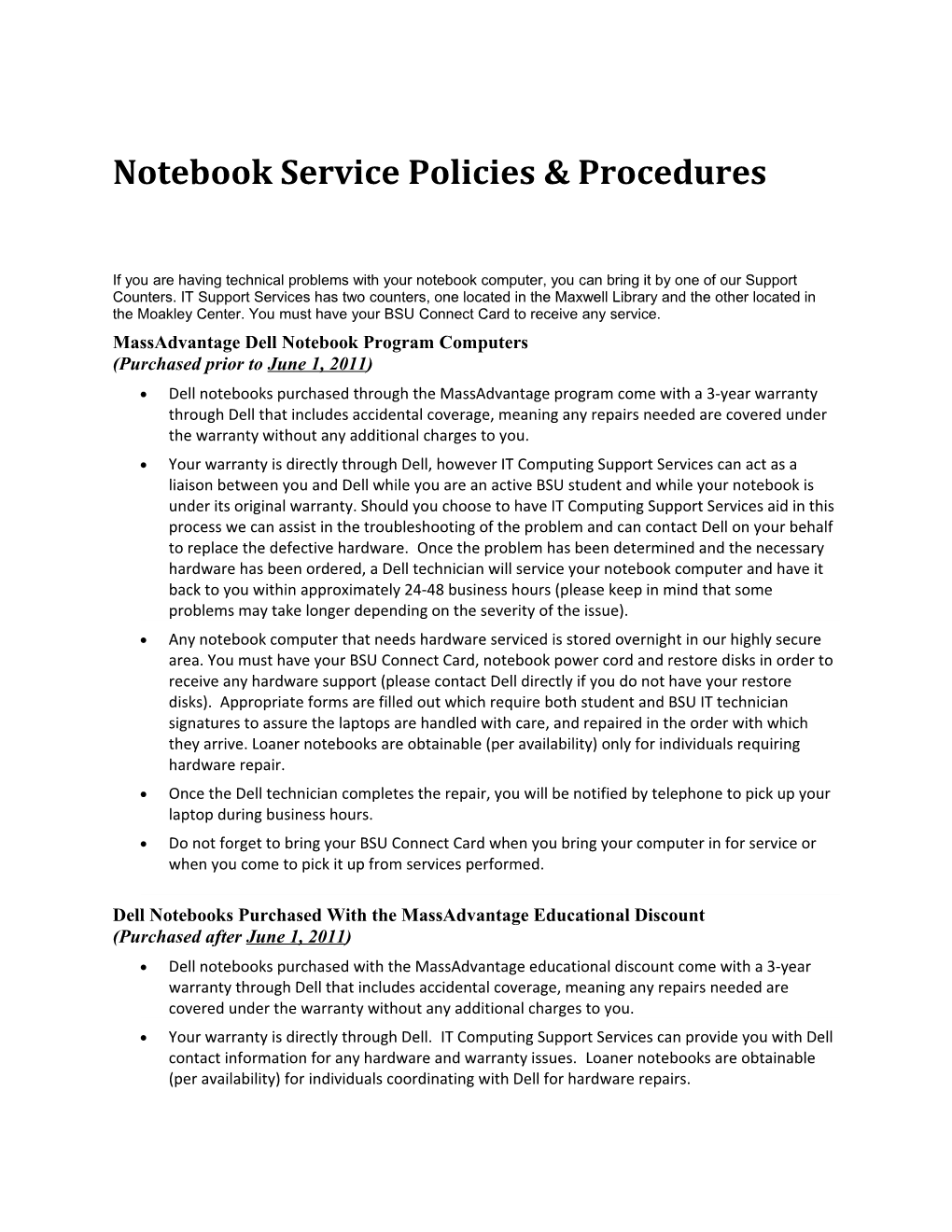 Notebook Service Policies & Procedures