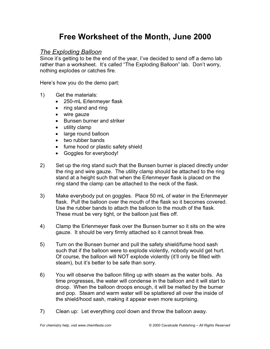 Free Worksheet of the Month, June 2000