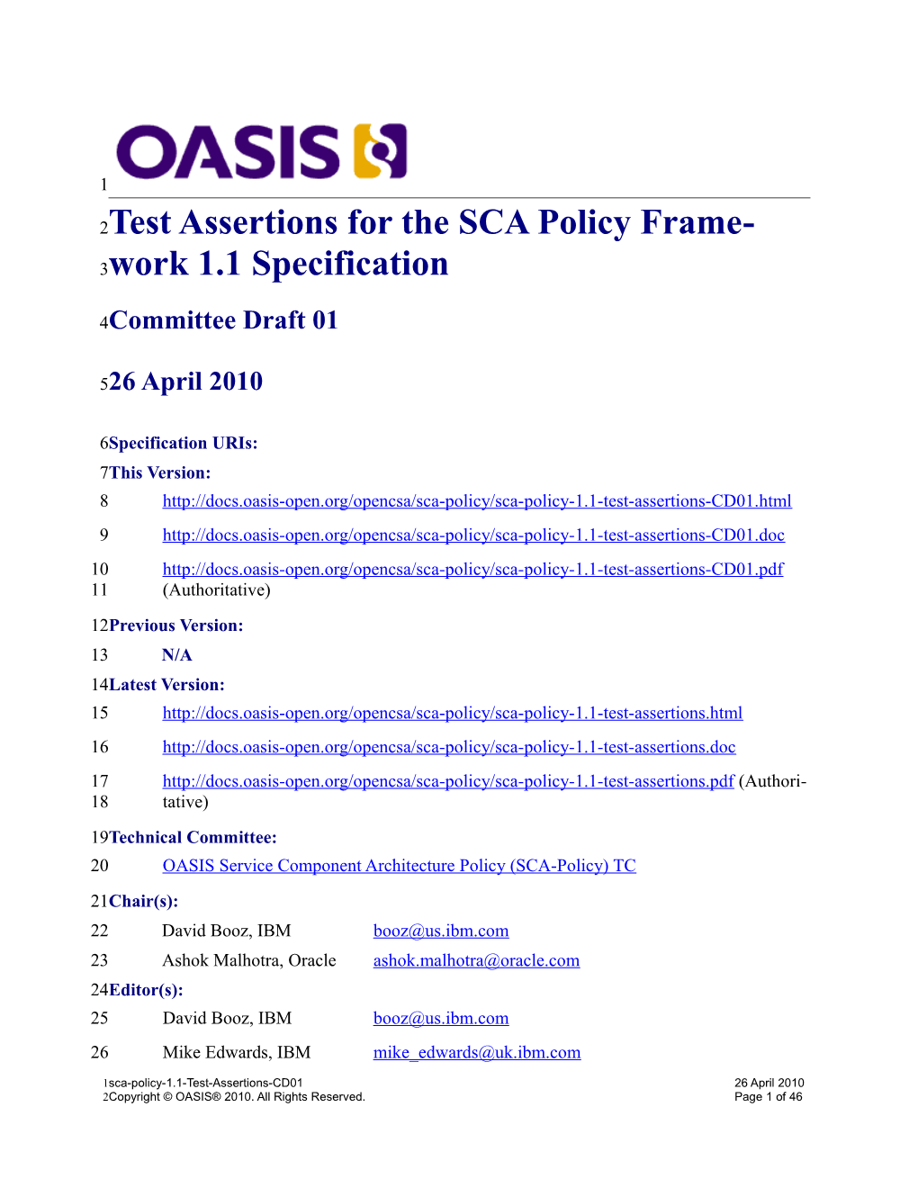 Test Assertions for the SCA Policy FW Specification 1.1