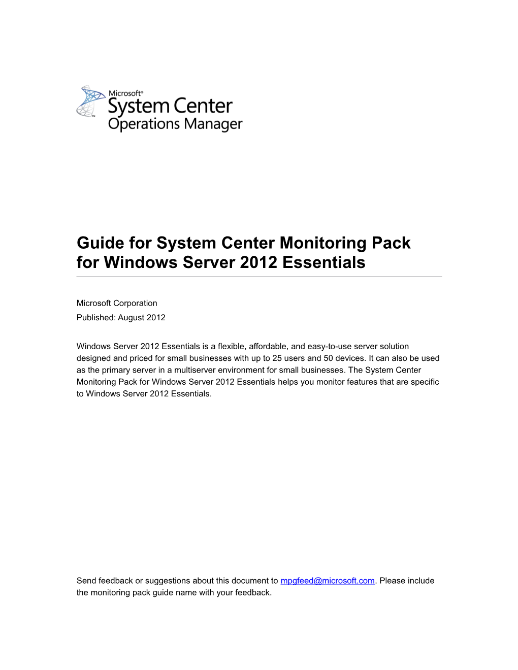 Guide for System Center Monitoring Pack
