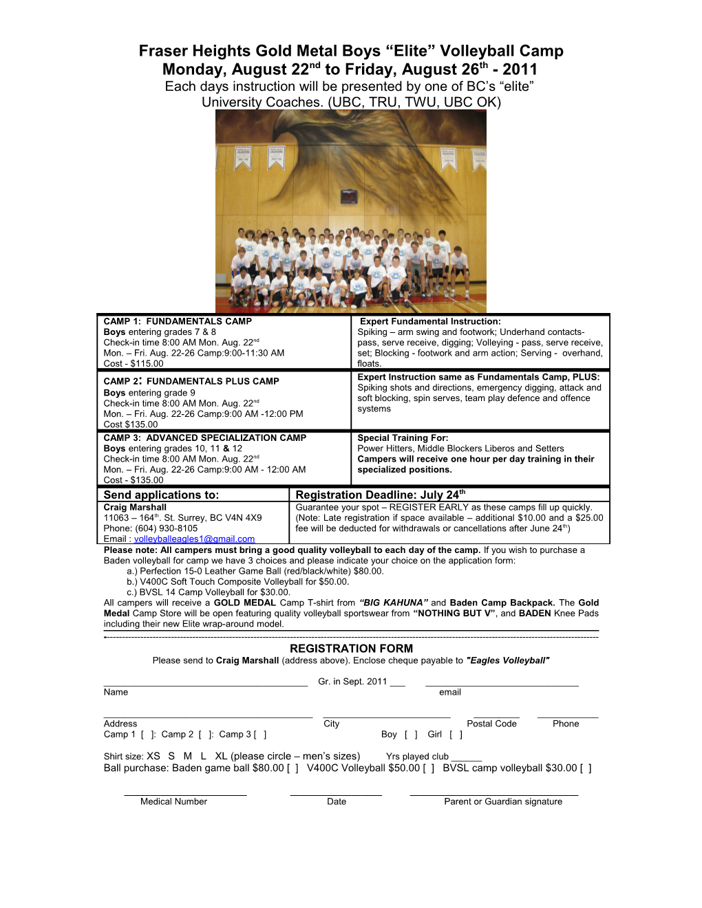 Fraserheights Gold Metal Boys Elite Volleyball Camp