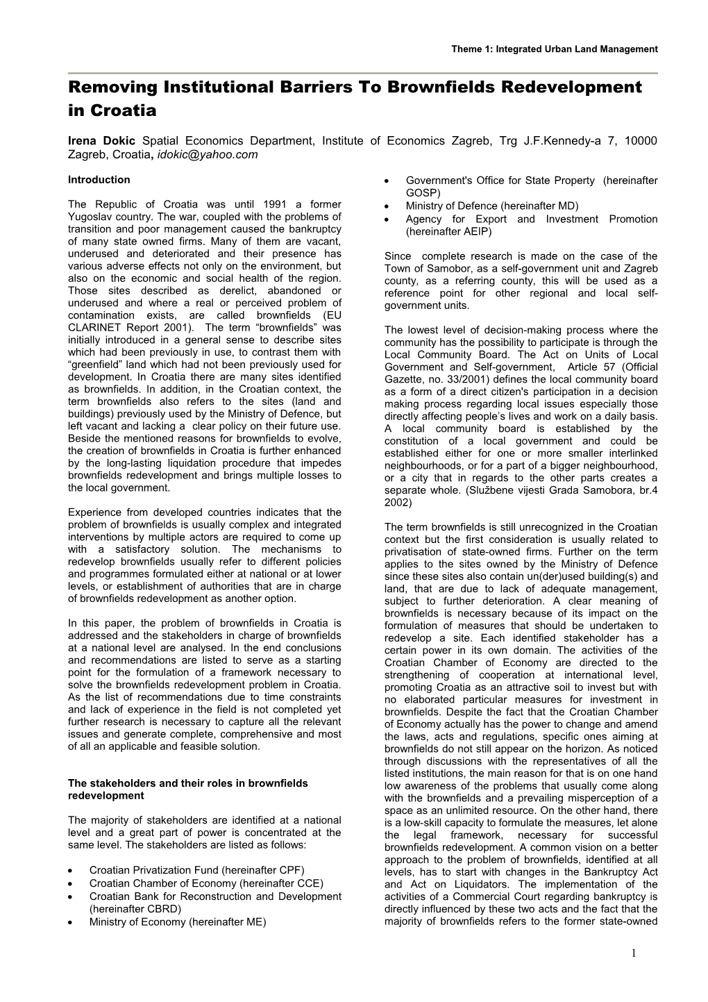 Theme 1: Integrated Urban Land Management