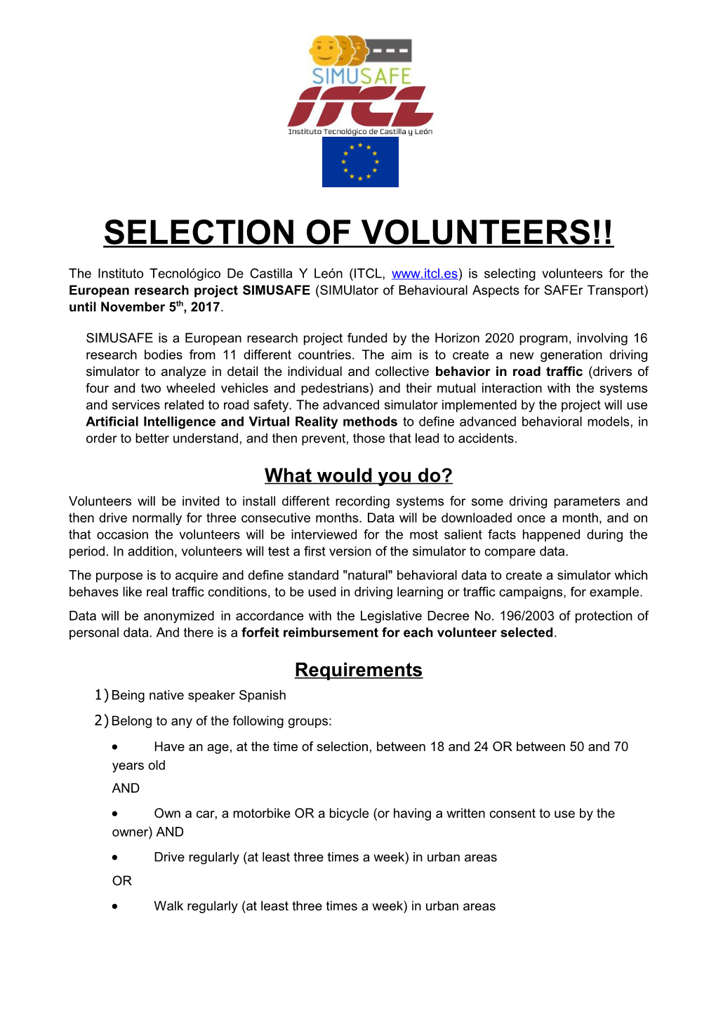 Selection of Volunteers