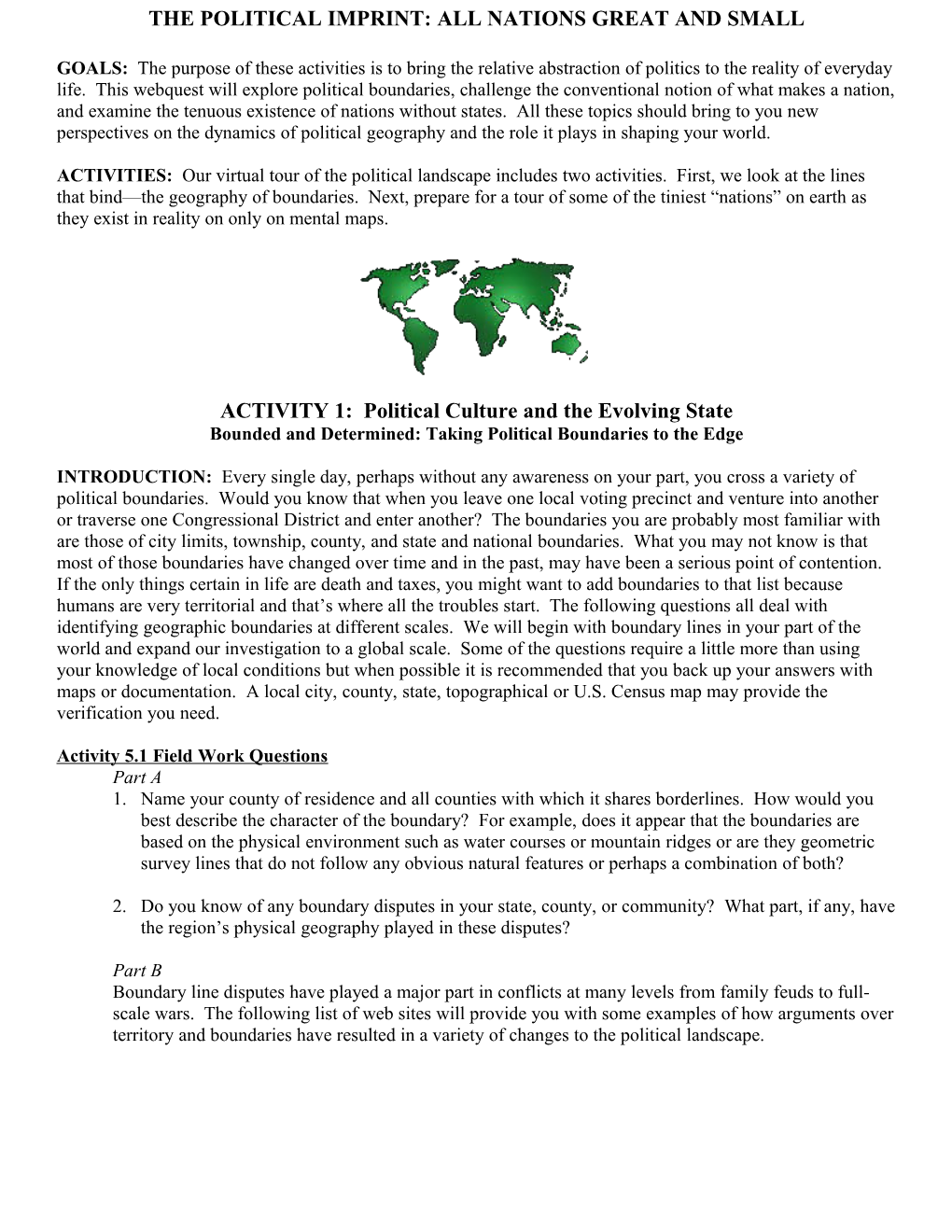 ACTIVITY 1: Political Culture and the Evolving State