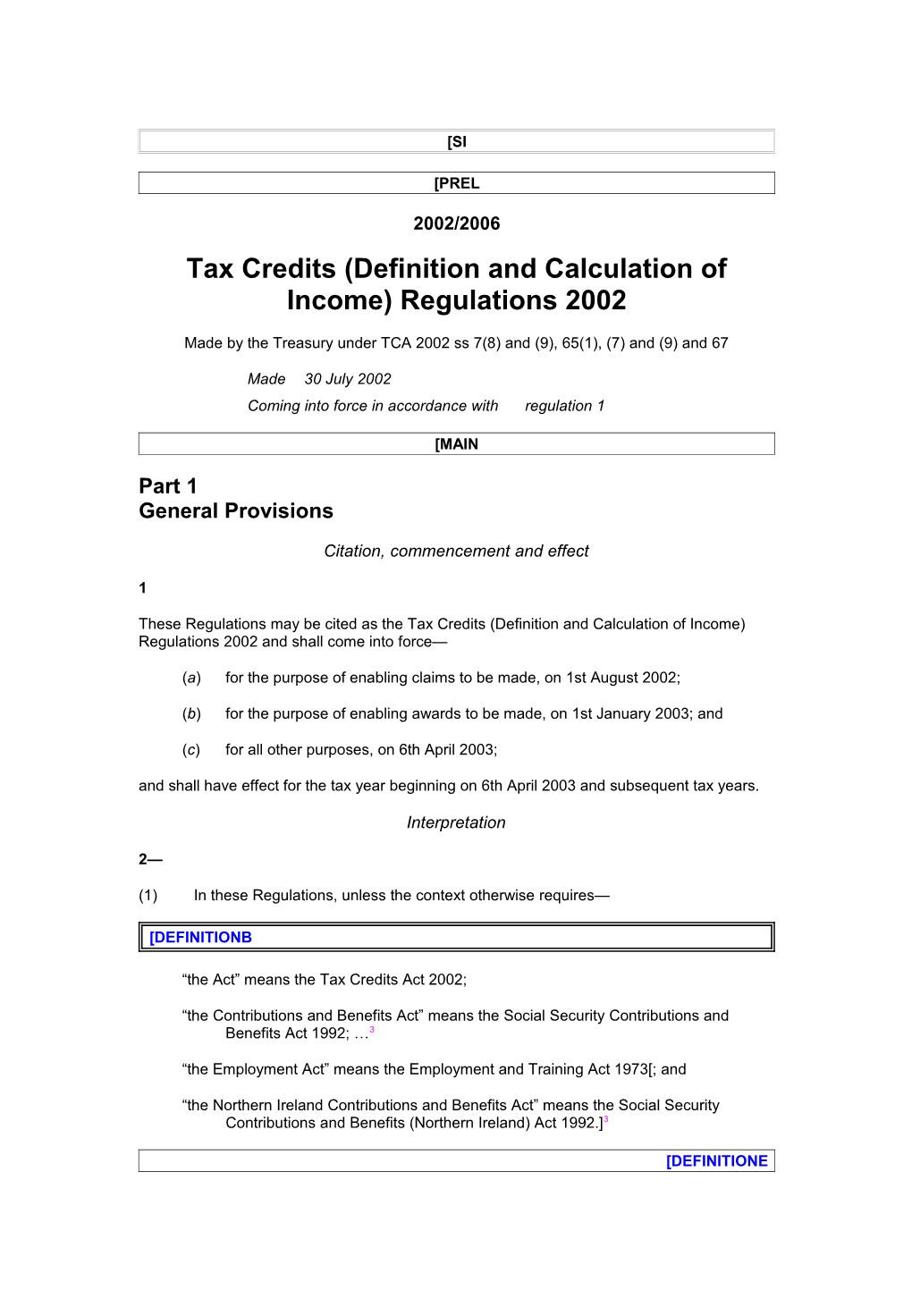 Tax Credits (Definition and Calculation of Income) Regulations 2002