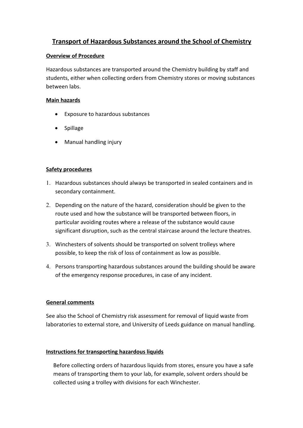 Protocol for Unloading and Moving 200 Litre Drums from the Chemistry Loading Bay to The