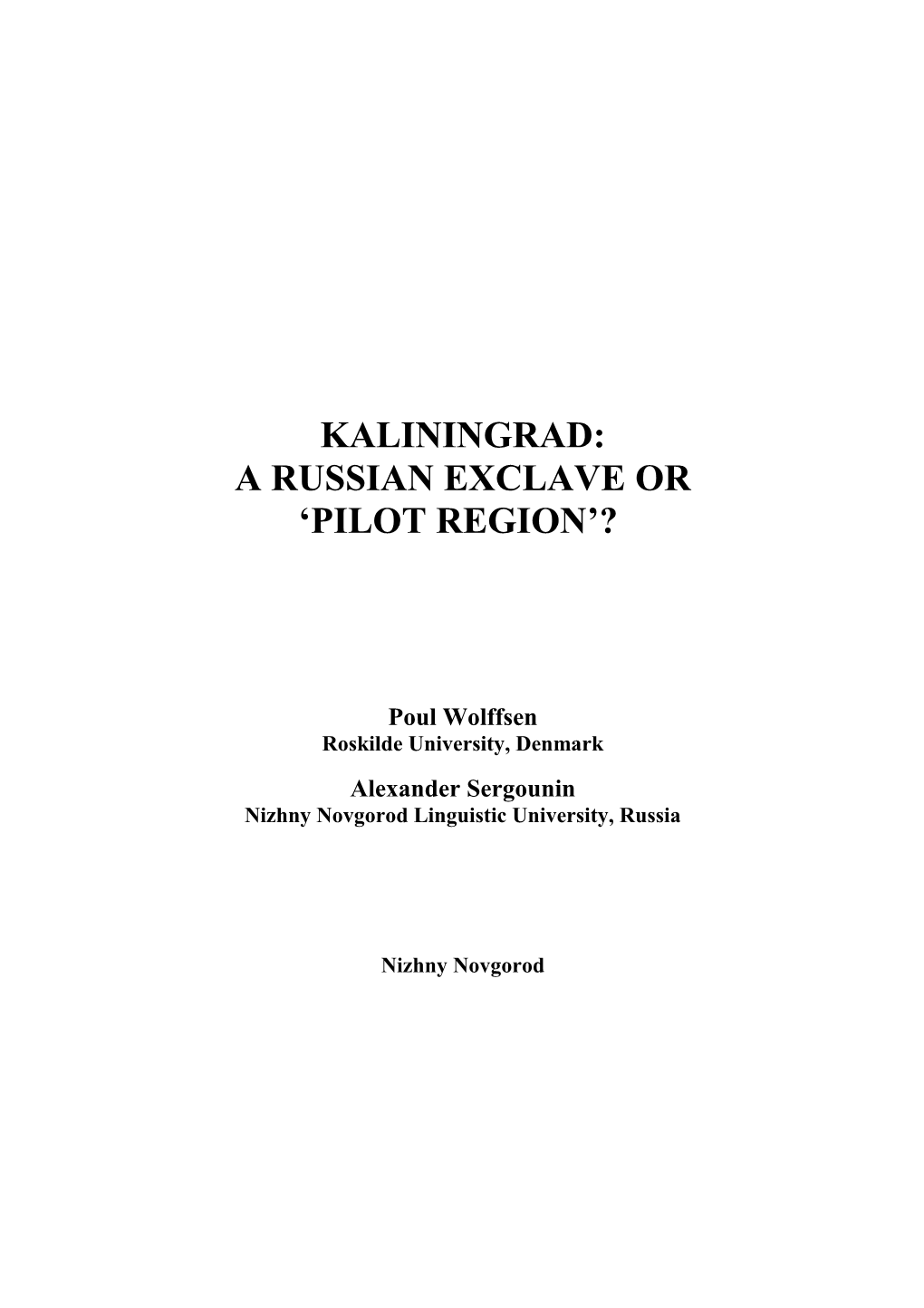 Kaliningrad in the Russian Security Debate