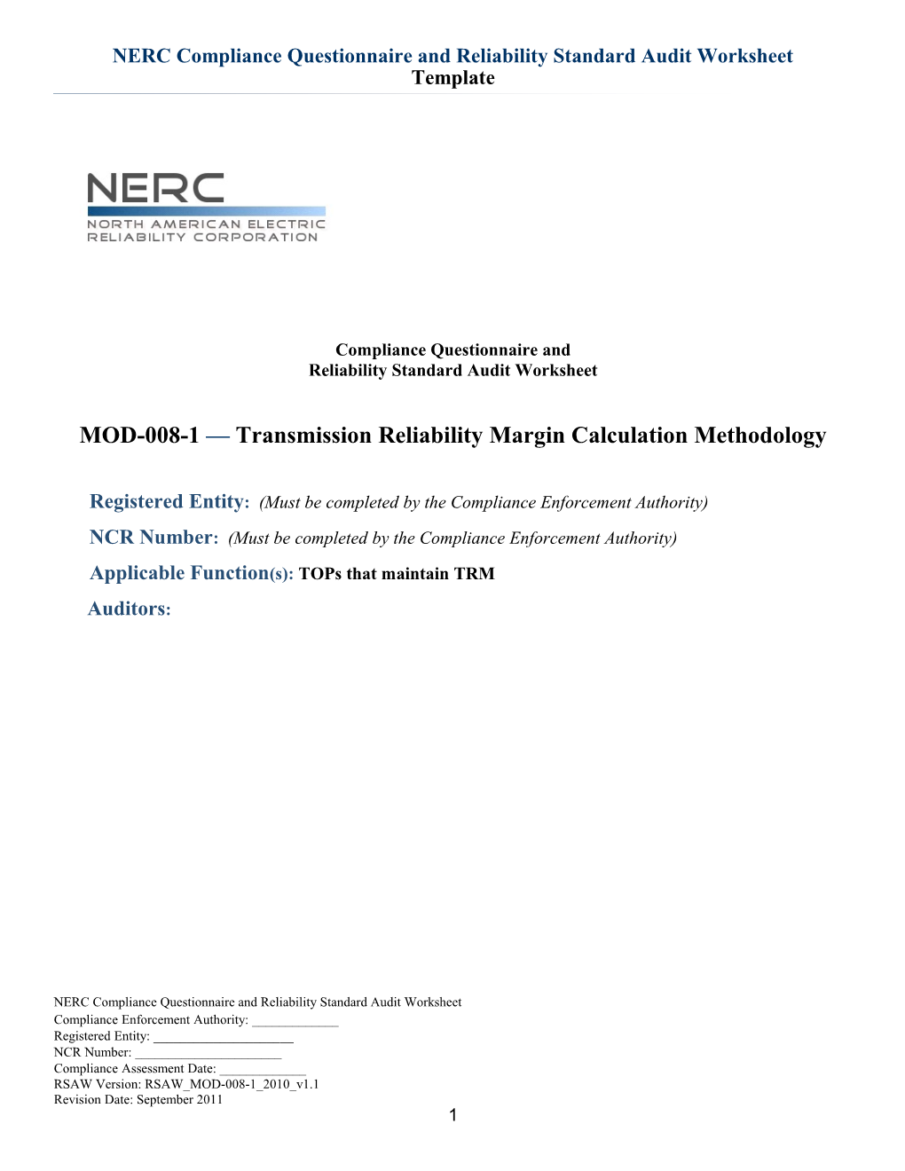 Transmission Reliability Margin Calculation Methodology
