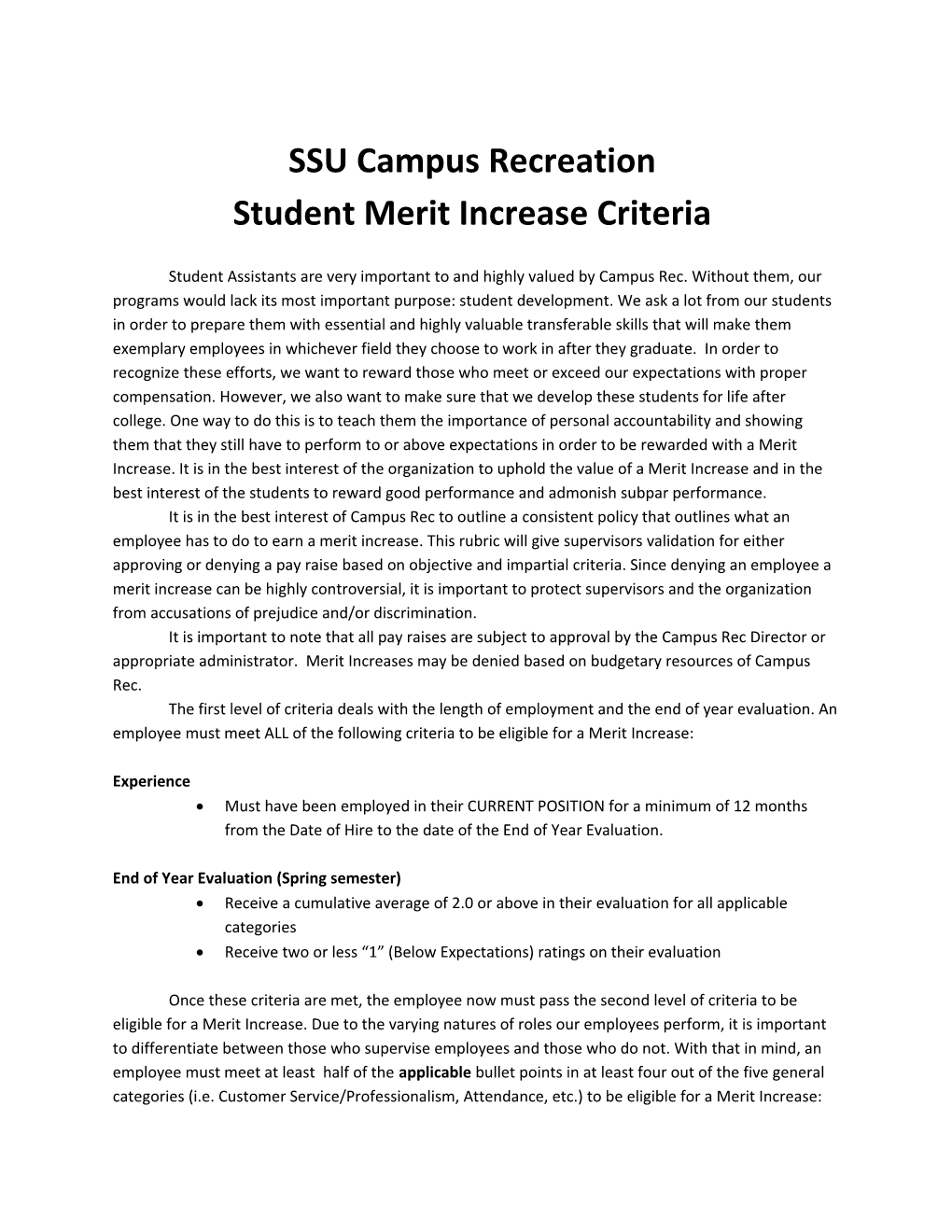 Student Merit Increase Criteria