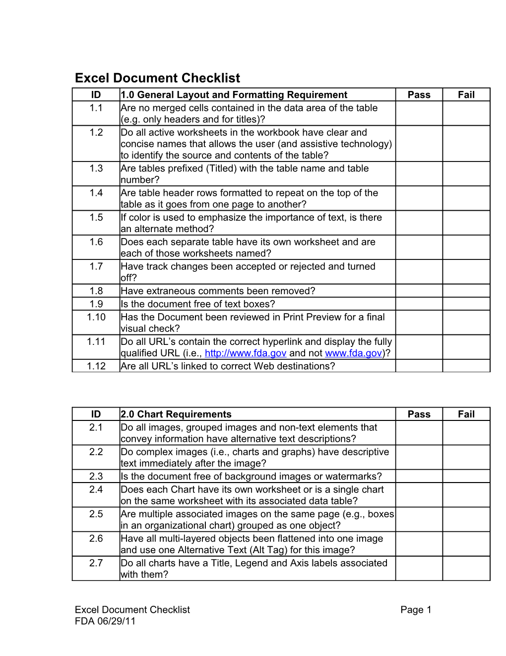 Excel Document Checklist