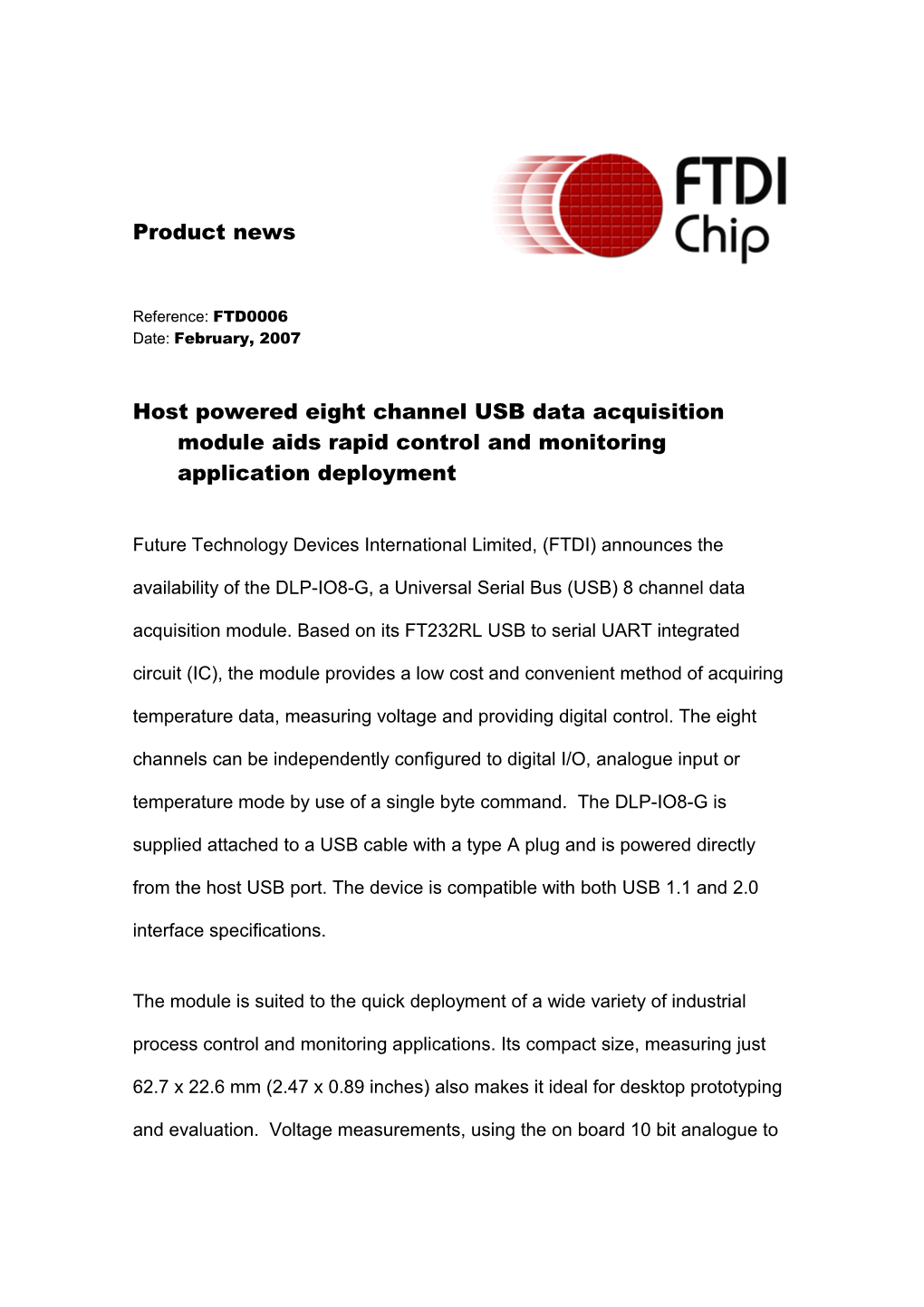 Host Powered Eight Channel USB Data Acquisition Module Aids Rapid Control and Monitoring