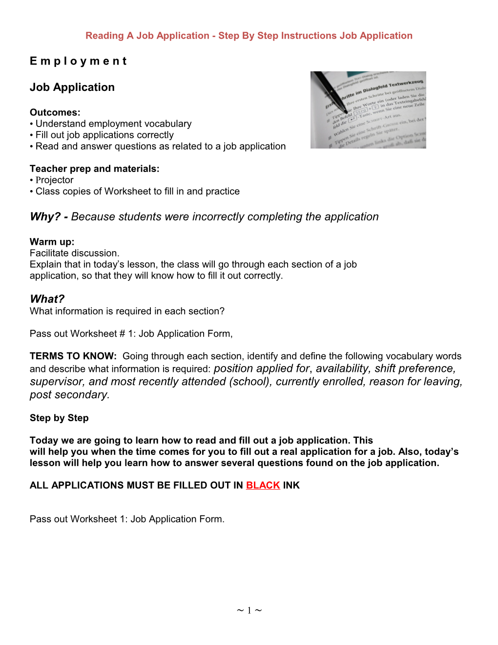 Reading a Job Application - Step by Step Instructions Job Application