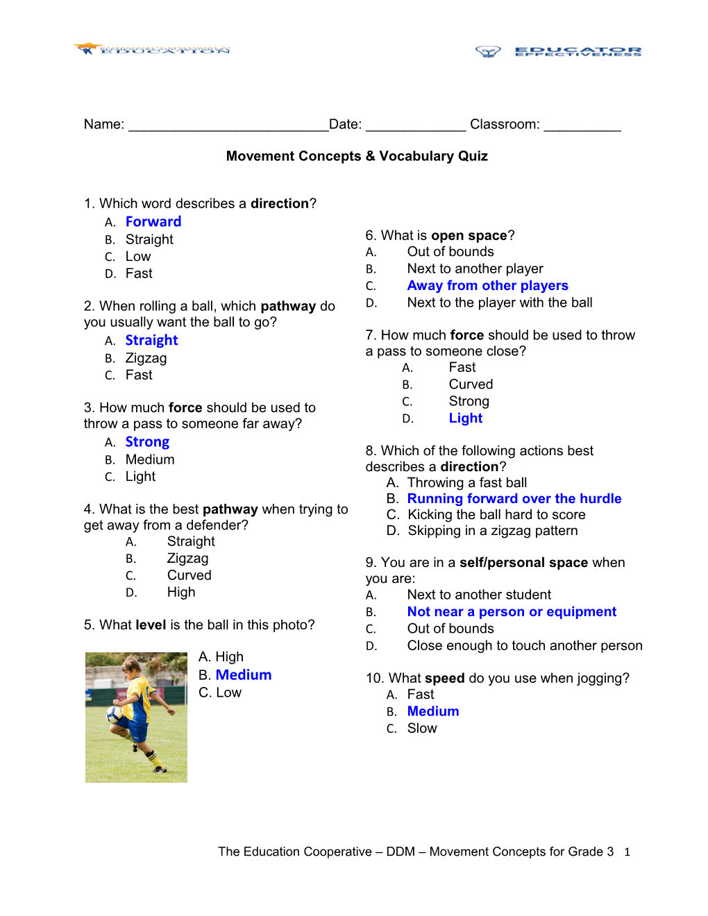 Example Common Measure: Assessment Movement Concepts for Grade 3