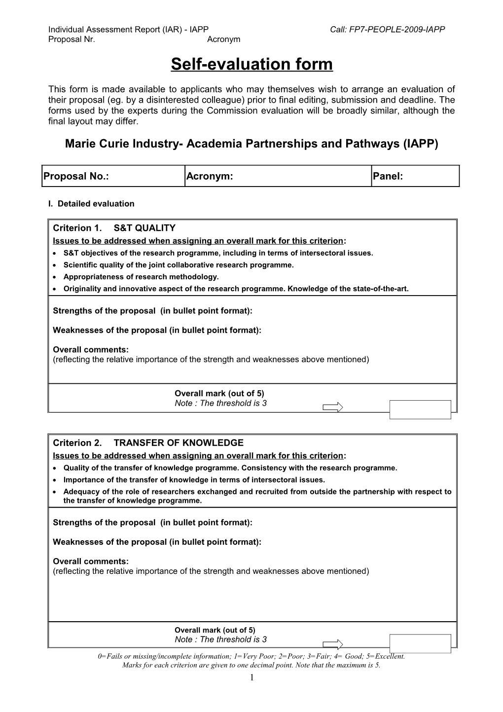 Individual Assessment Report (IAR) -Iappcall: FP7-PEOPLE-2009-IAPP