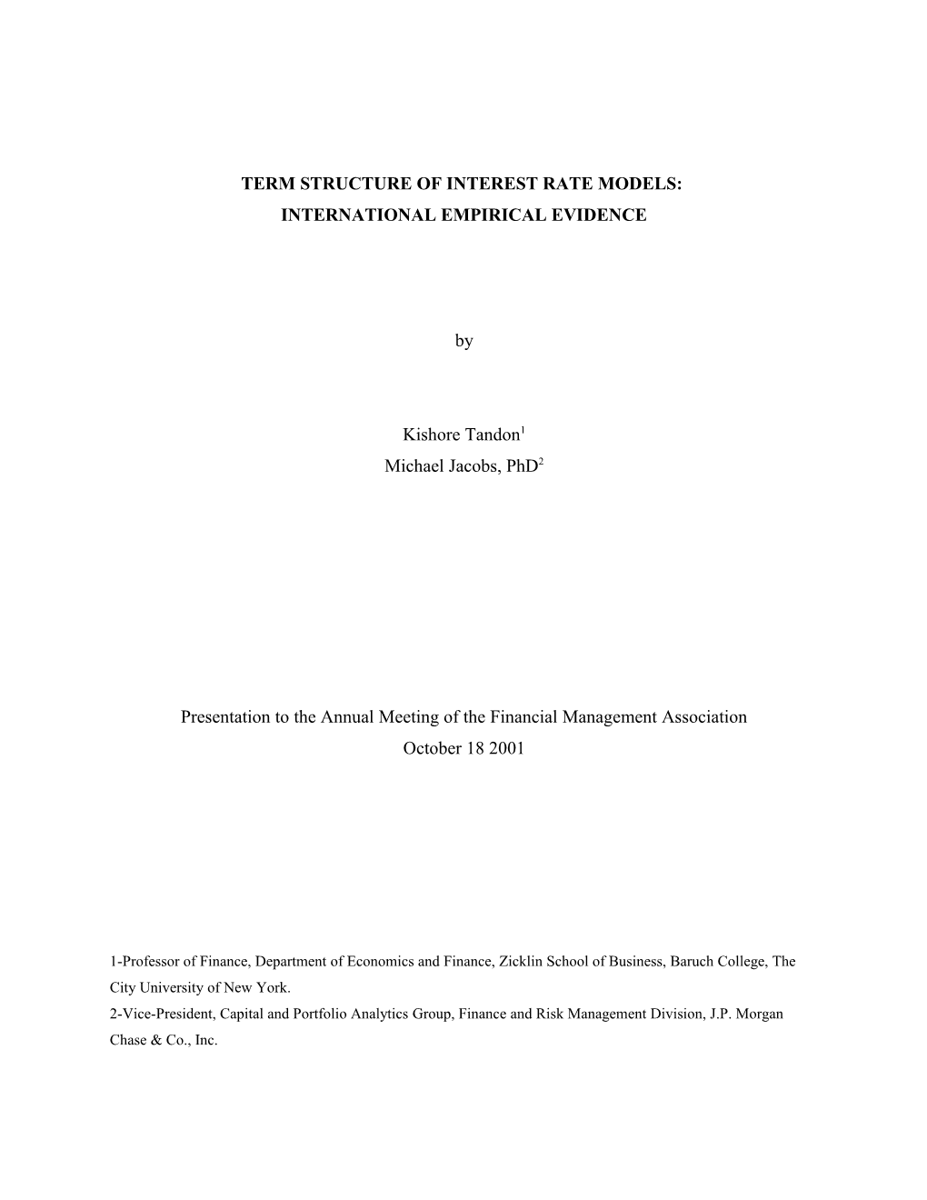 Term Structure of Interest Rate Models