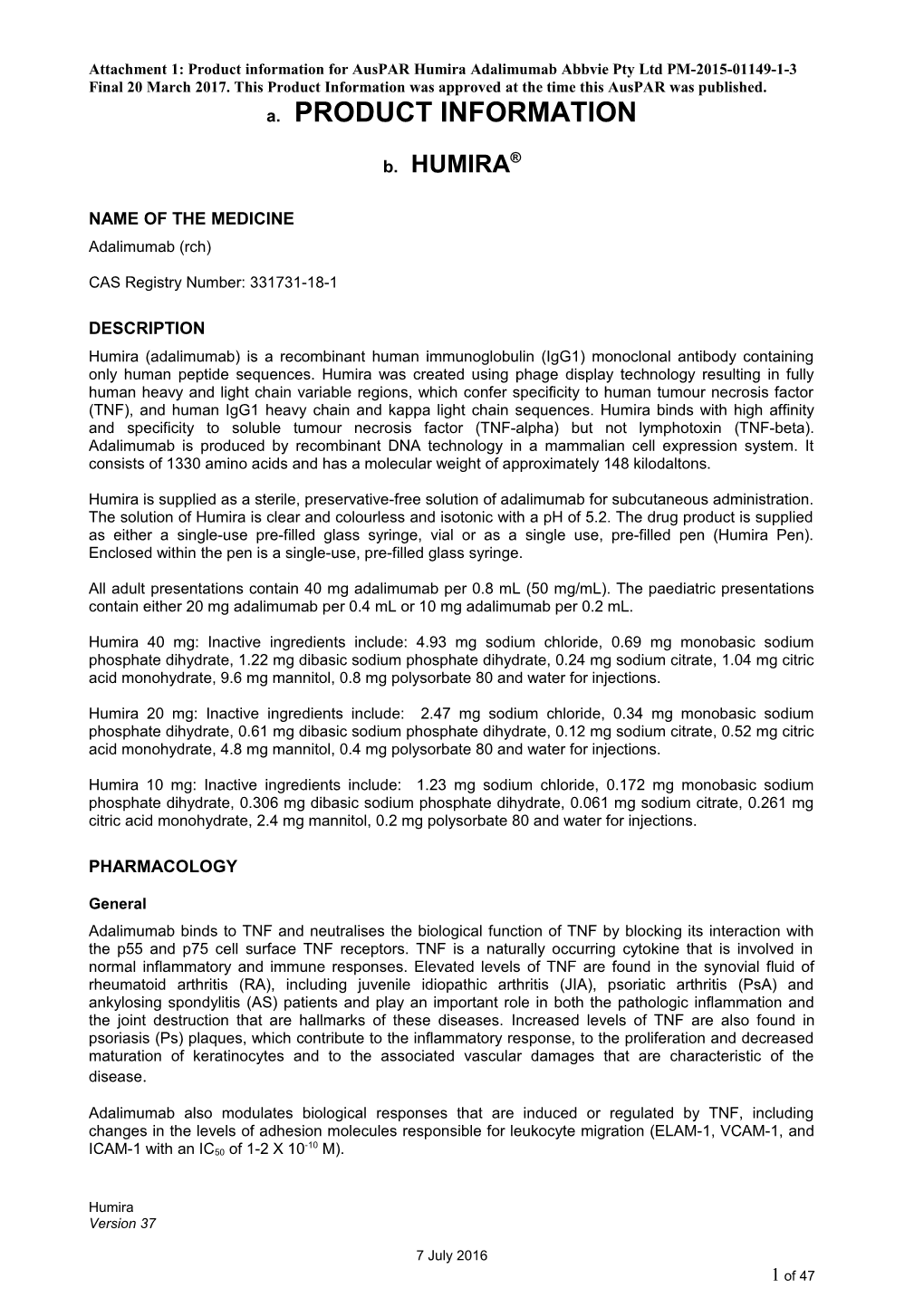 Attachment: Product Information Adalimumab