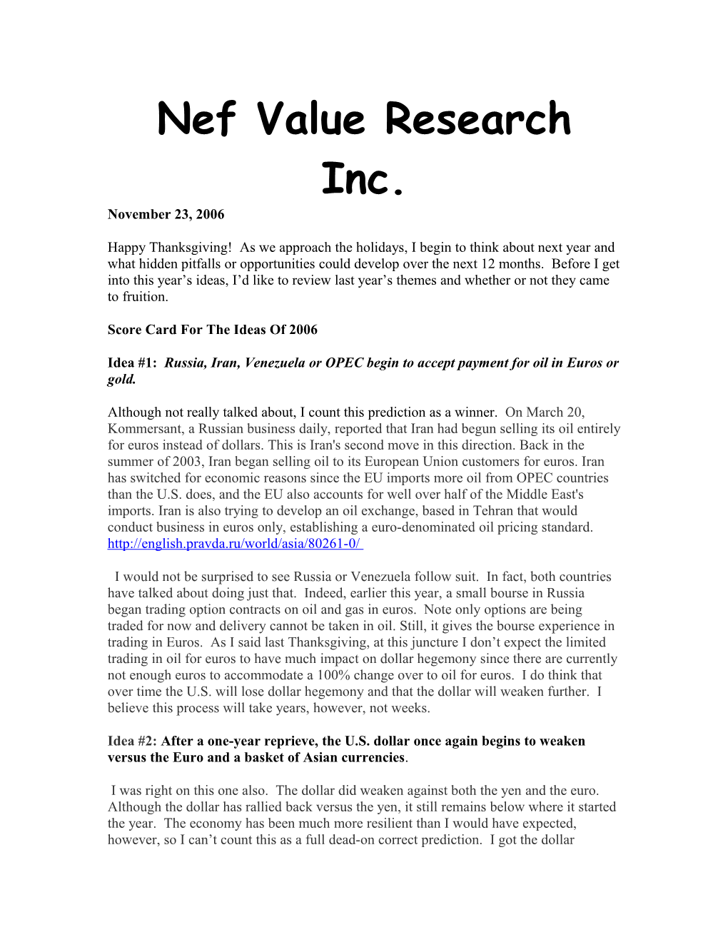 Nef Value Research Inc