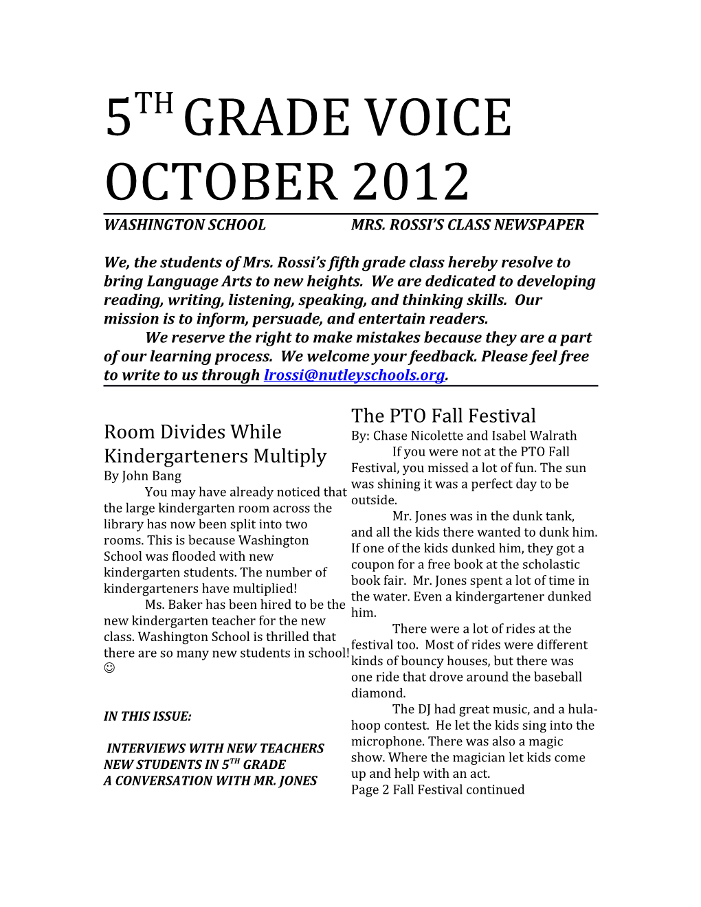 Washington Schoolmrs. Rossi S Class Newspaper