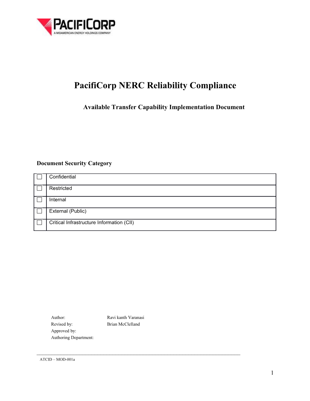 Pacificorp NERC Reliability Compliance