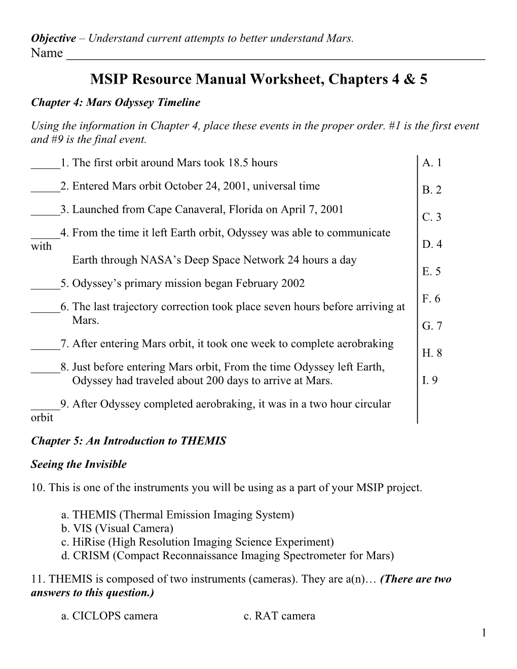 MSIP Resource Manual Worksheet, Chapters 4 & 5