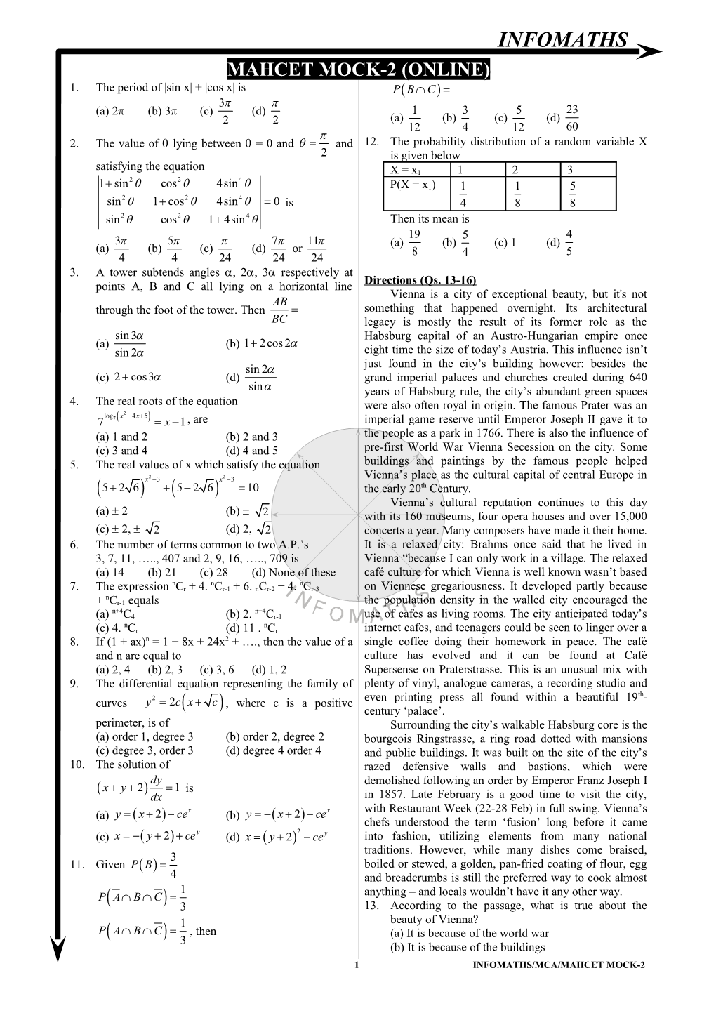 1 Infomaths/Mca/Mahcet Mock-2