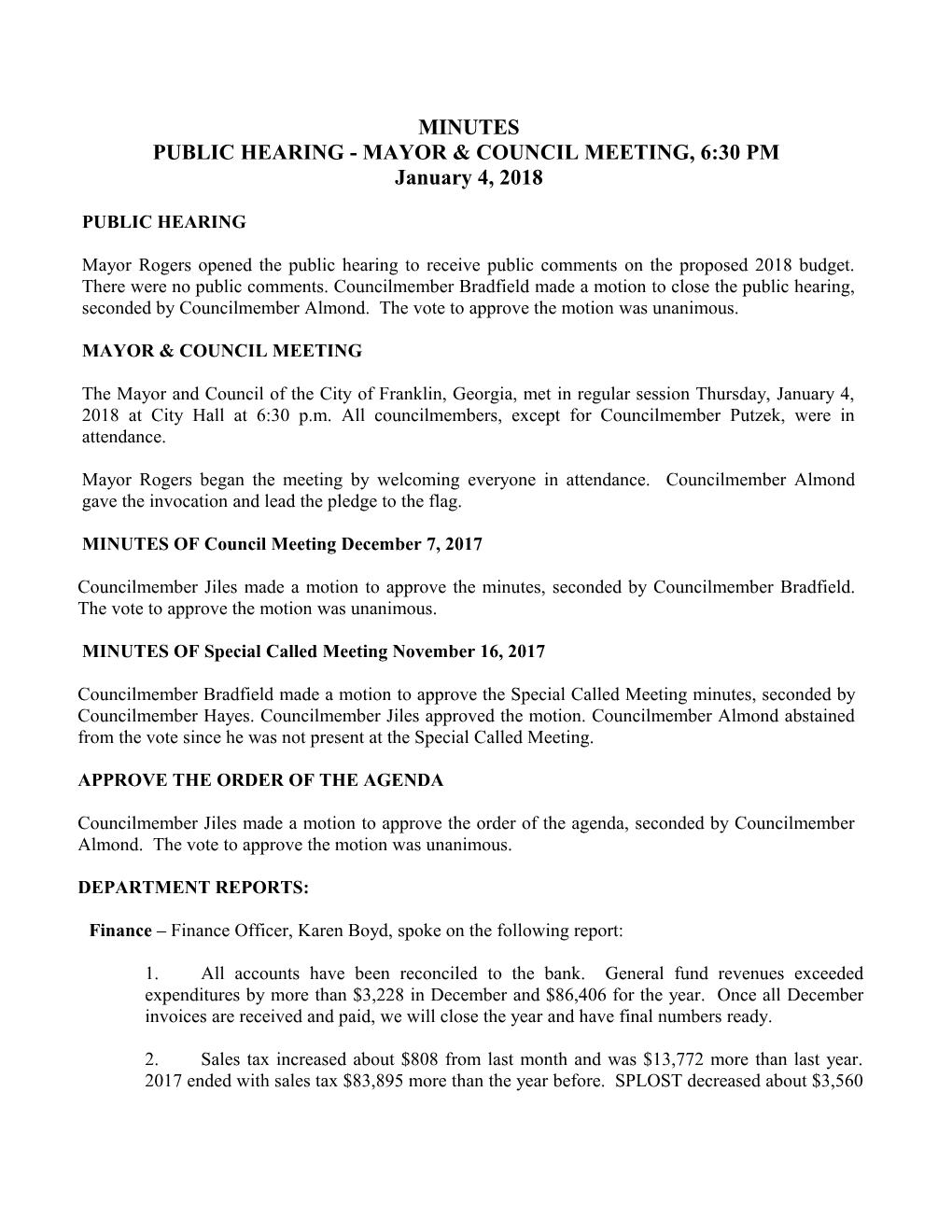 Public Hearing - Mayor & Council Meeting, 6:30 Pm