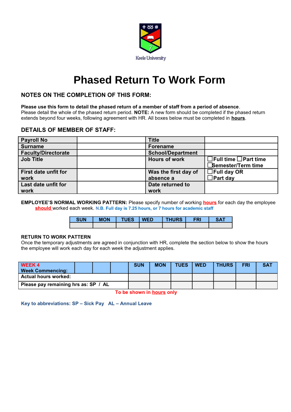 Phased Return to Work Form