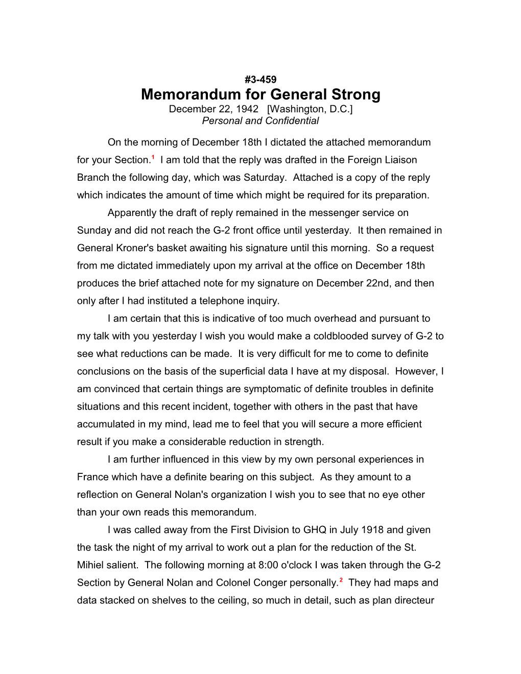 Memorandum for General Strong