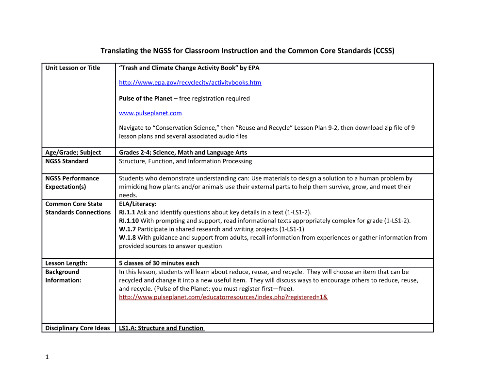 Translating the NGSS for Classroom Instruction and the Common Core Standards (CCSS)