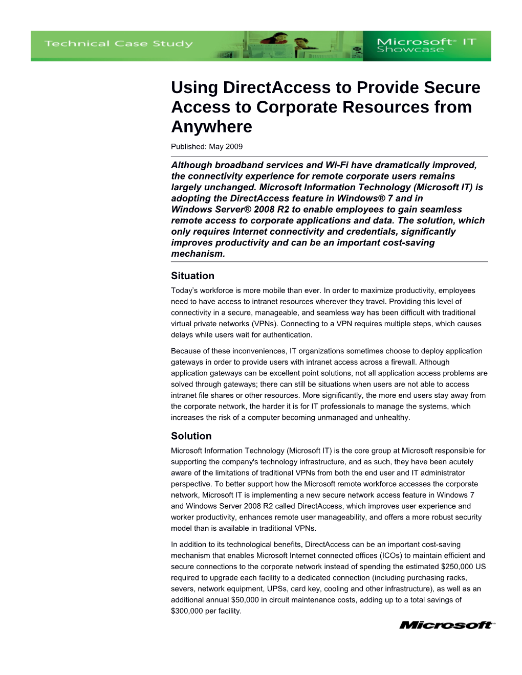Microsoft IT Showcase: Using Directaccess to Provide Secure Access to Corporate Resources
