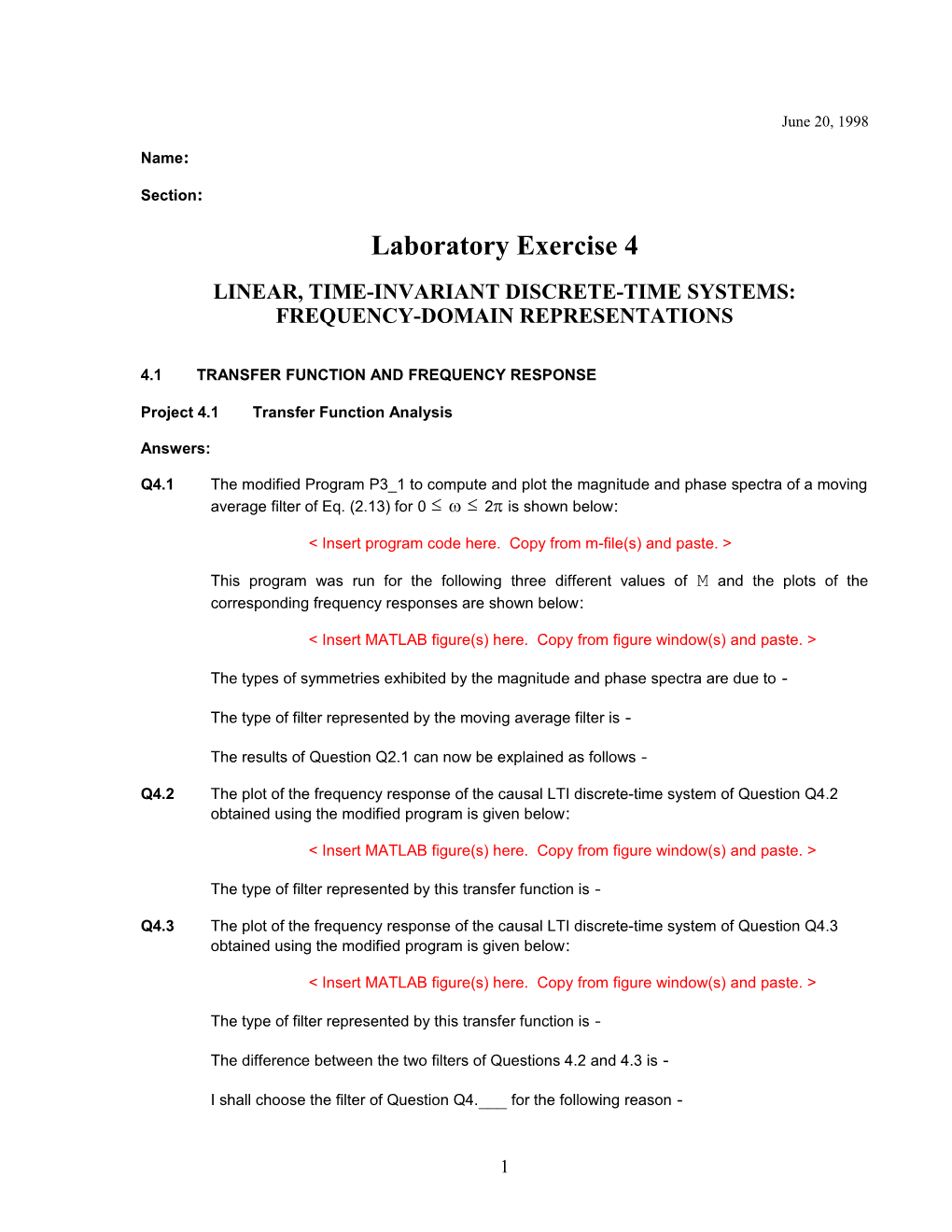 Linear, Time-Invariant Discrete-Time Systems: Frequency-Domain Representations