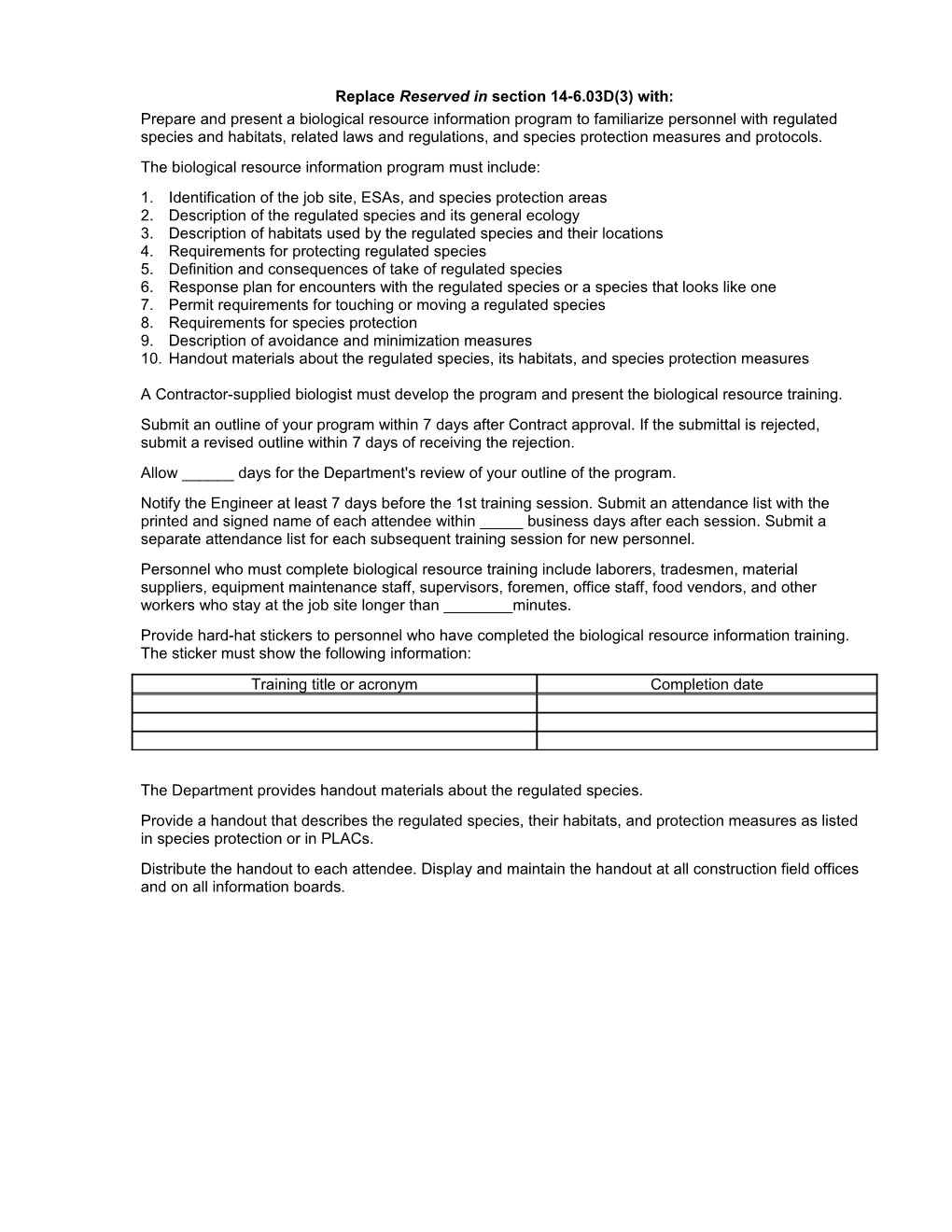 Replace Reserved in Section 14-6.03D(3) With