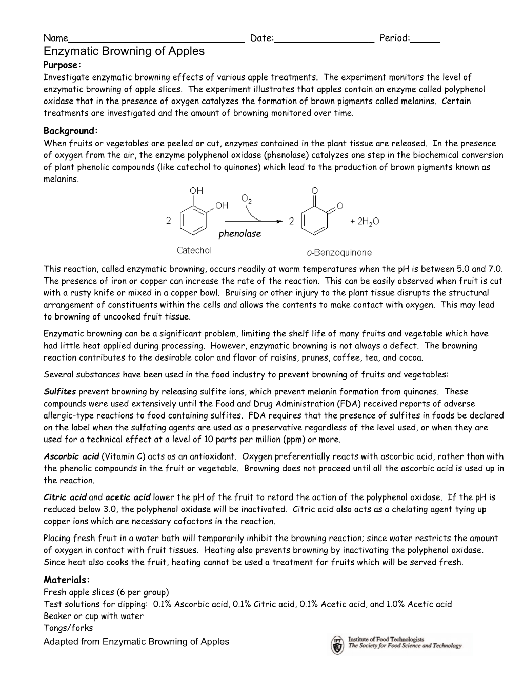 Enzymatic Browning of Apples