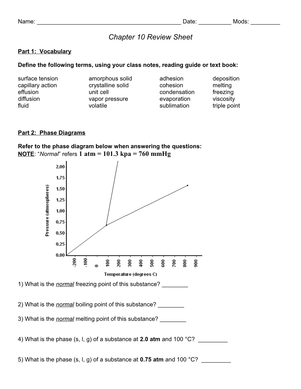 Phase Diagram Worksheet