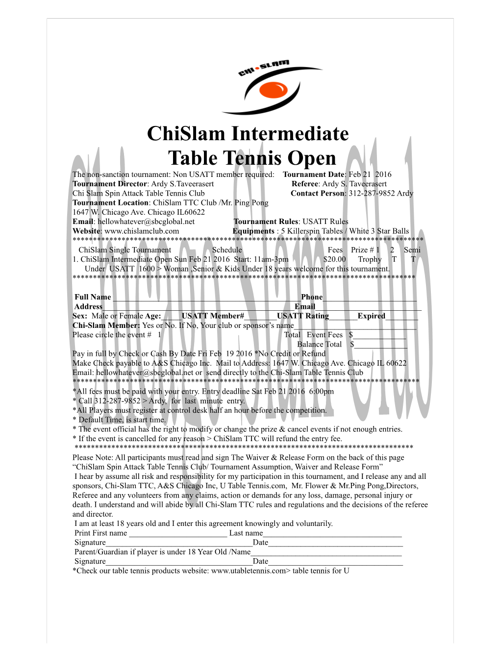 Chicago Slam Table Tennis Open