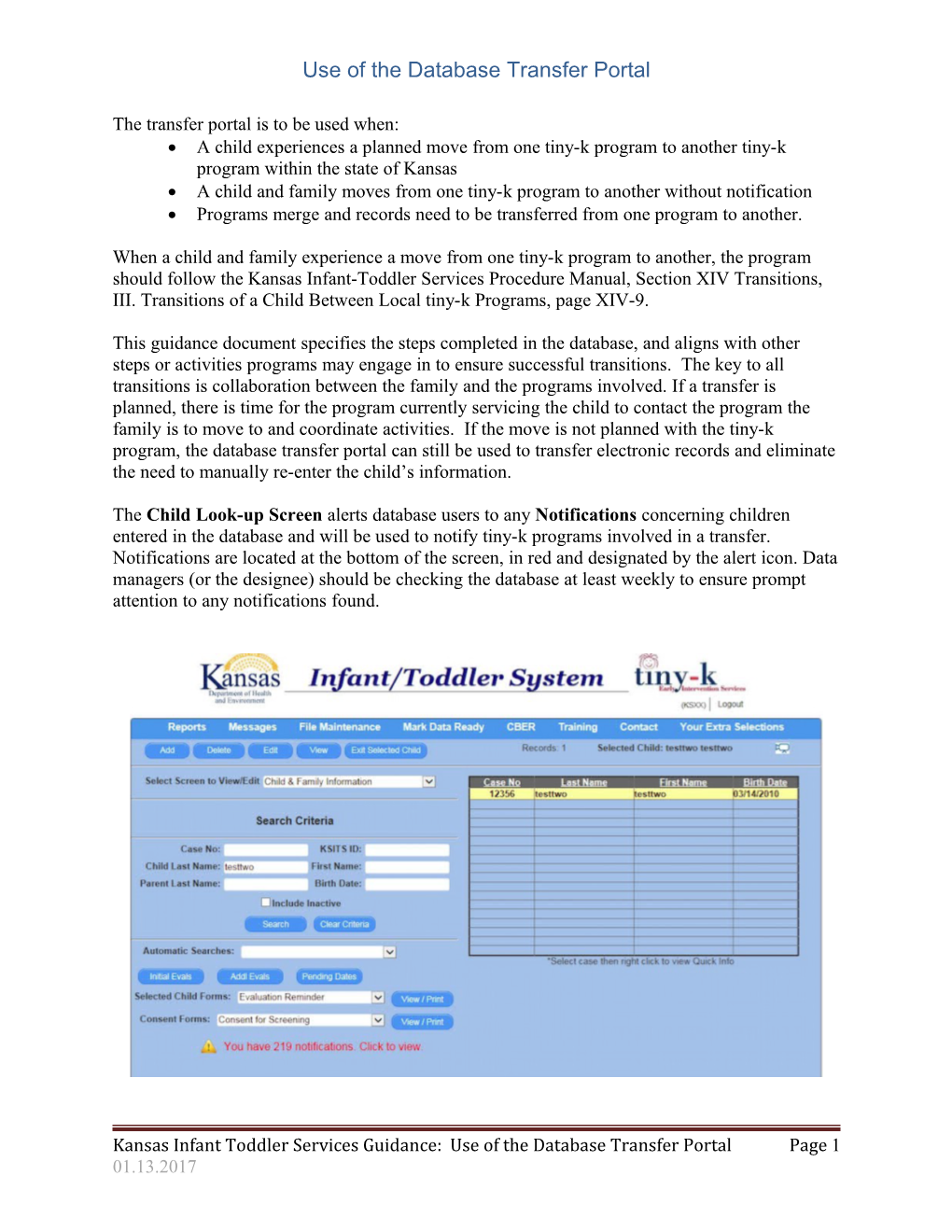 Use of the Database Transfer Portal