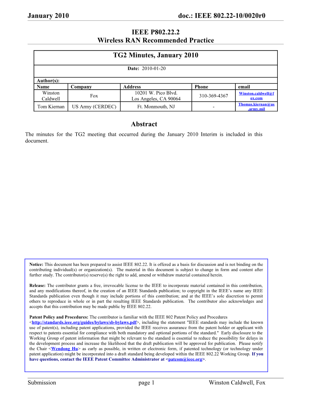 IEEE P802.22.2 Wireless RAN Recommended Practice