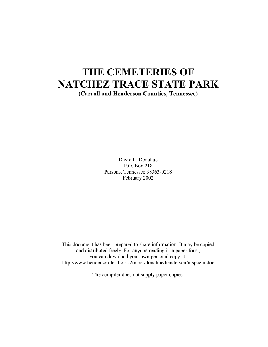 The Cemeteries of Natchez Trace