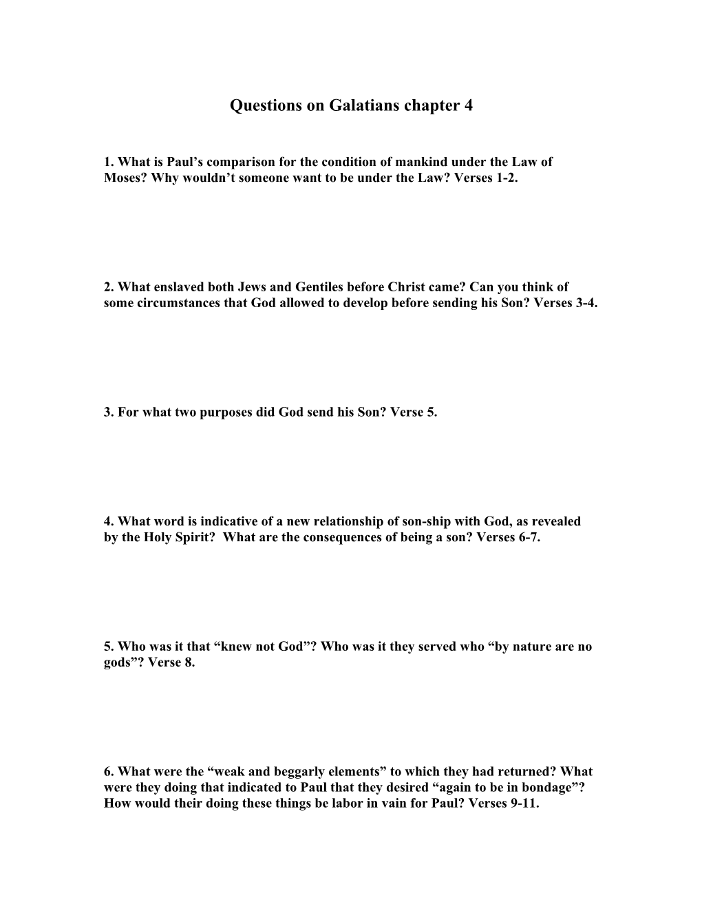 Questions on Galatians 4